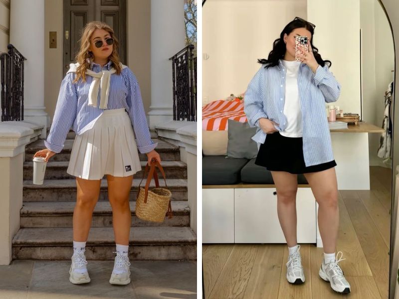 chân váy chữ a với áo sơ mi