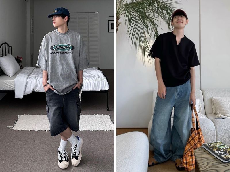 áo thun boxy và quần jean nam