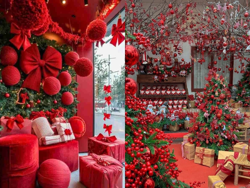 Mẫu trang trí Noel cho cửa hàng với hạt châu
