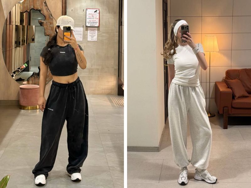 phối áo croptop ôm và quần jogger ống rộng