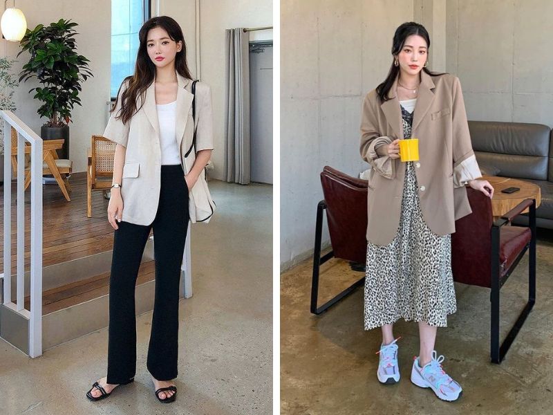 áo vest dài và quần skinny hoặc váy maxi