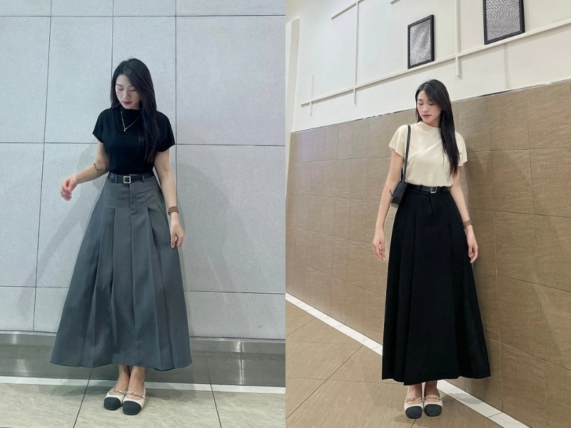 Chân váy xếp ly dài