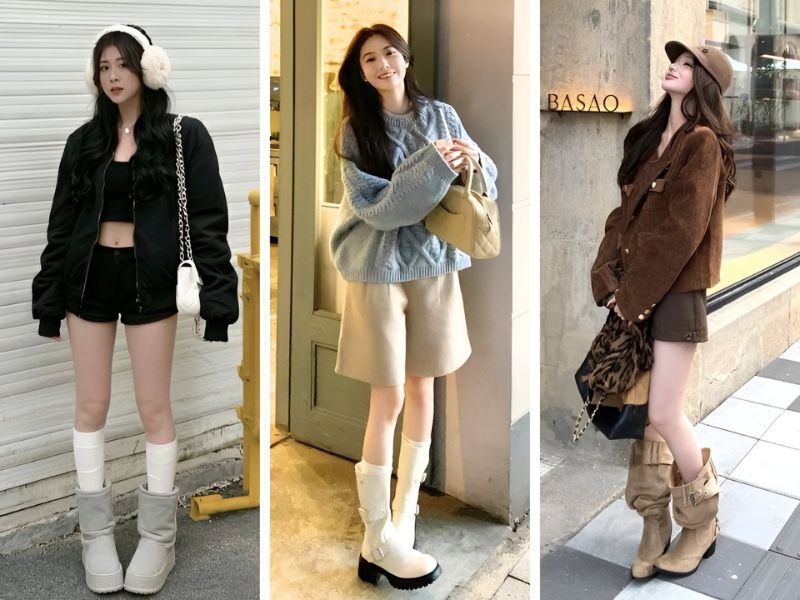 Phối boot lửng với quần short 