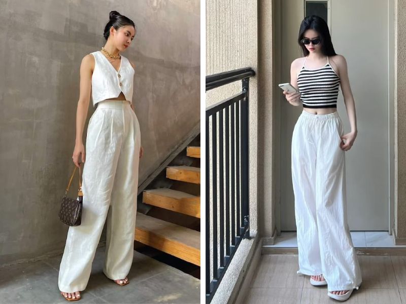 áo croptop và quần linen ống rộng