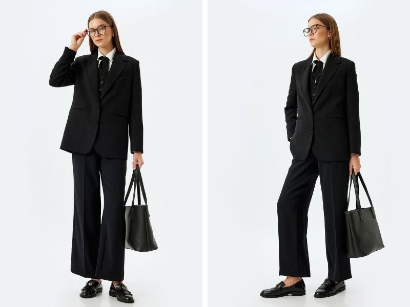 Cách phối vest nữ với giày Loafer nữ