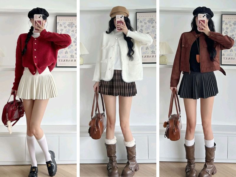 Cách mix đồ đi chơi Tết với chân váy ngắn