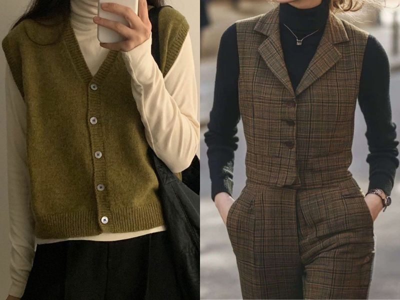 phối đồ áo gile với áo giữ nhiệt phong cách vintage