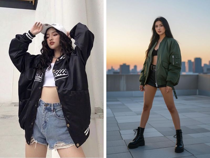 áo bomber quần short cạp cao