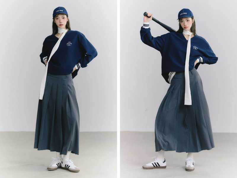 Phối đồ màu xanh navy và xám cho nữ