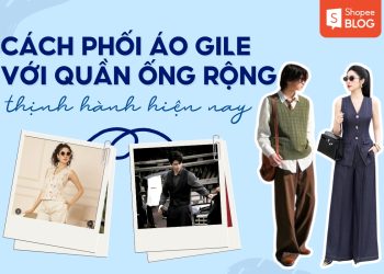 cách phối áo gile với quần ống rộng