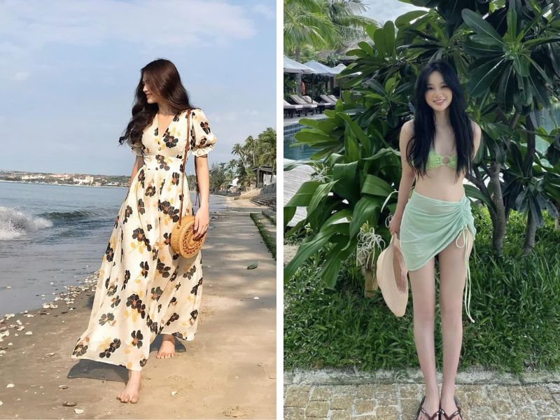 váy maxi đi biển hoặc đồ bơi hai mảnh