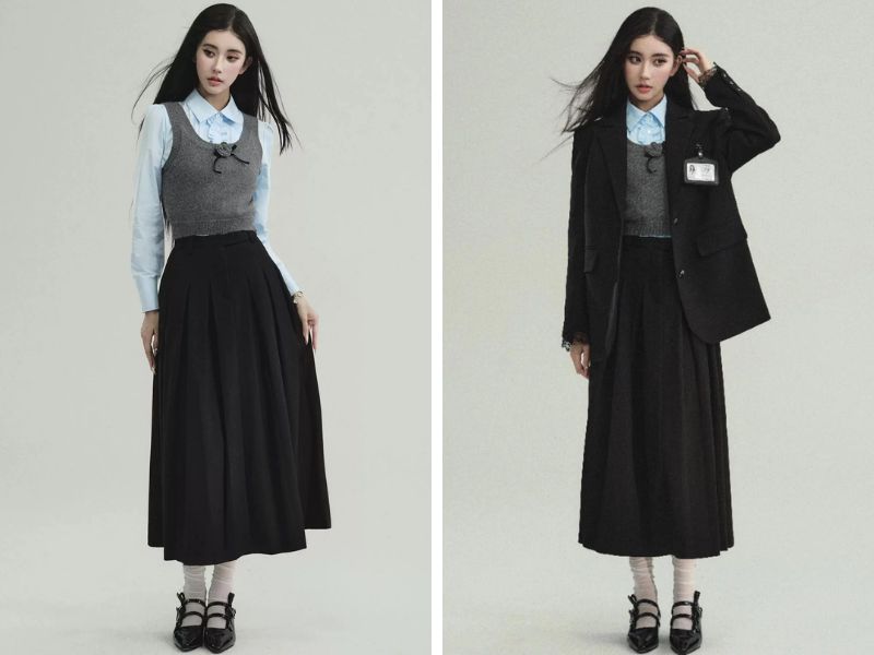 Chân váy phối gile đi làm