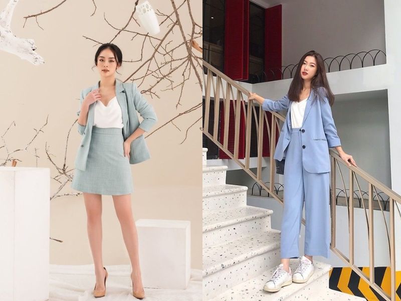 Thời trang công sở với áo hai dây và áo vest
