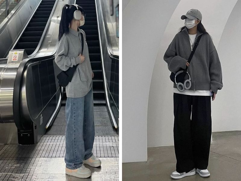 túi đeo chéo và hoodie oversize