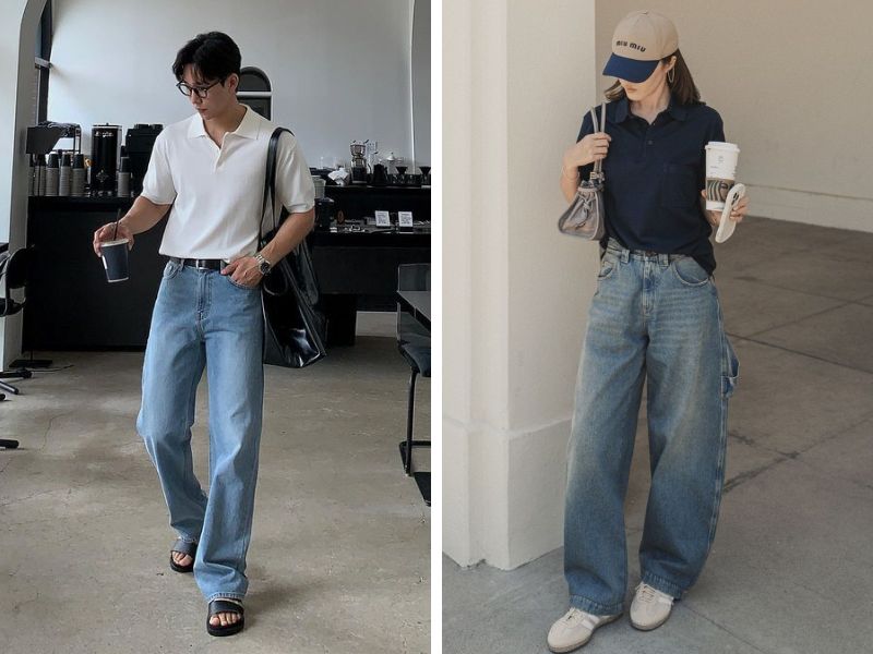 áo polo với quần jeans