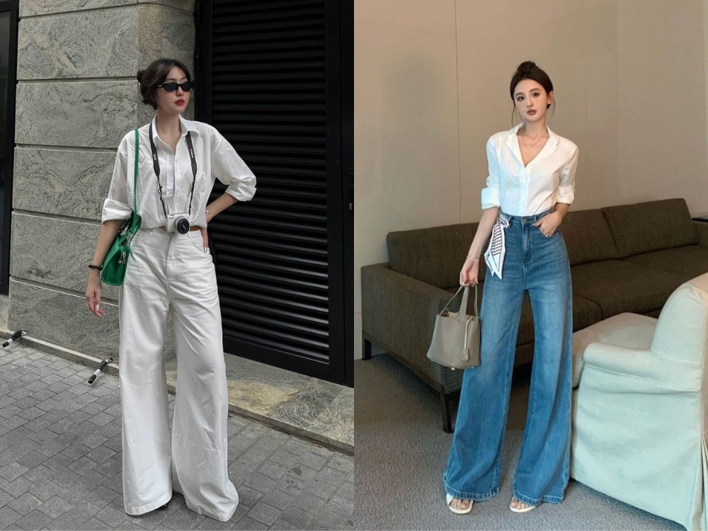 Sơ mi và quần jean ống suông