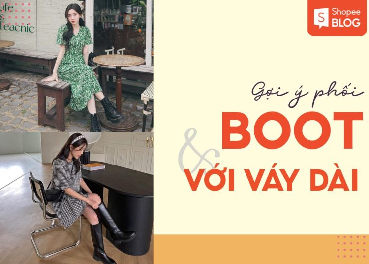phối boot với váy dài