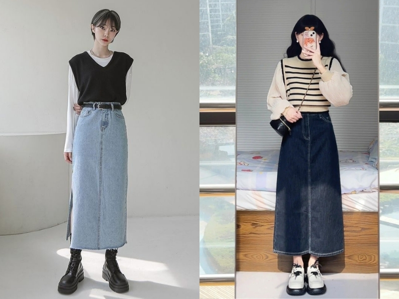 Phối áo blazer với chân váy dài
