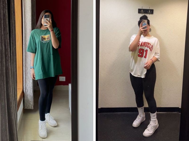 áo thun dáng dài và quần legging nữ mập