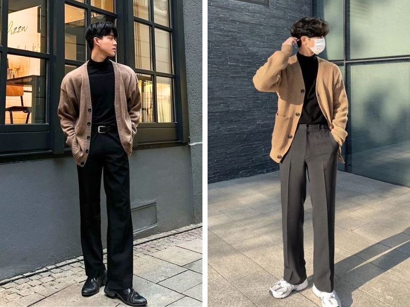 Cách phối áo cardigan với quần tây cho nam