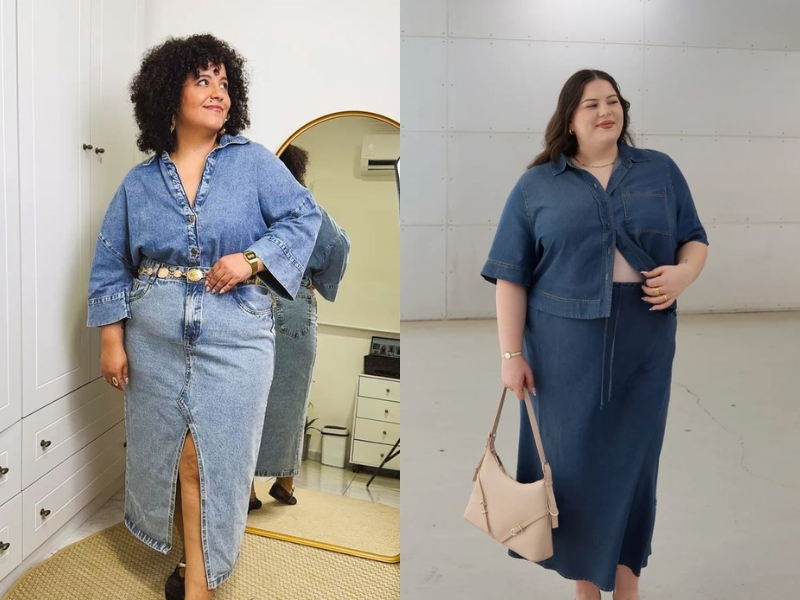 Full set chân váy và áo jeans