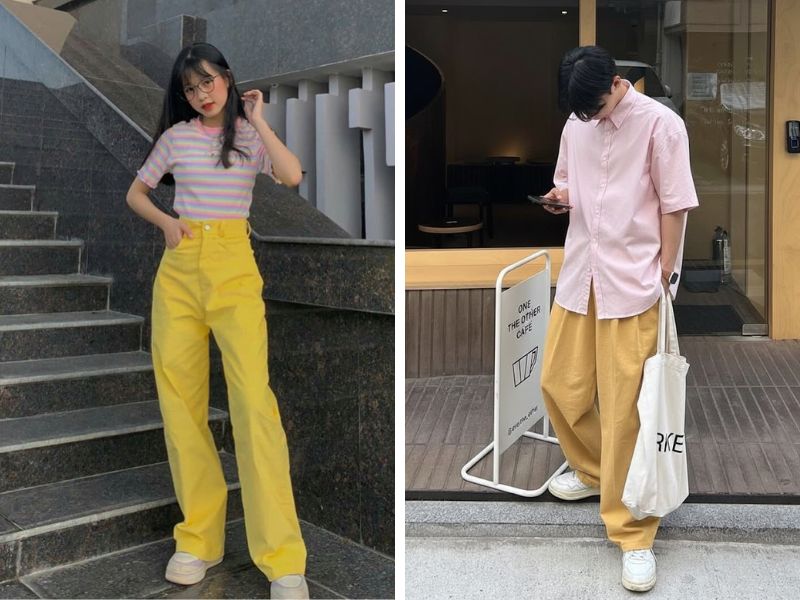 quần vàng phối áo pastel