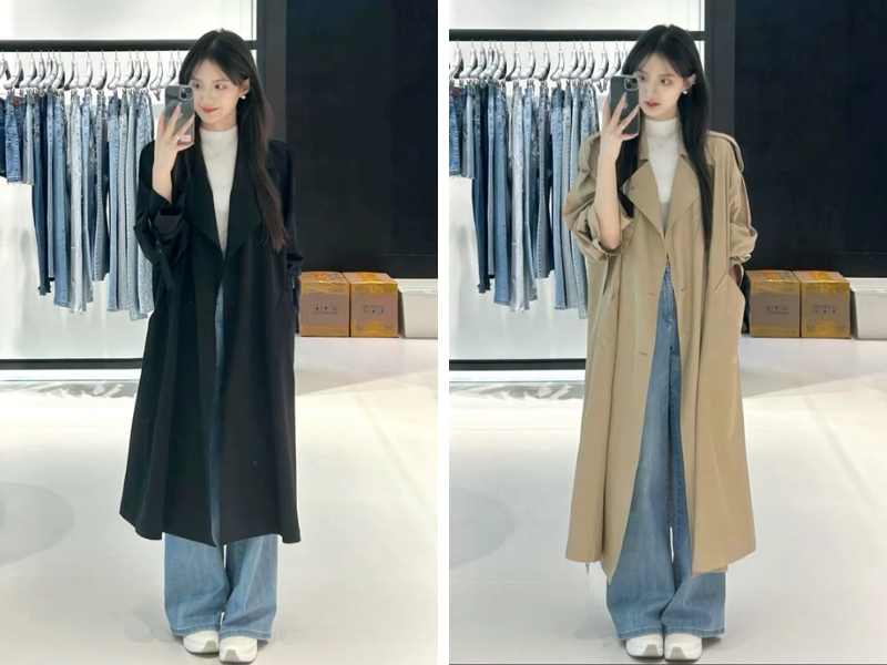 Phối đồ mùa đông với quần jean ống rộng