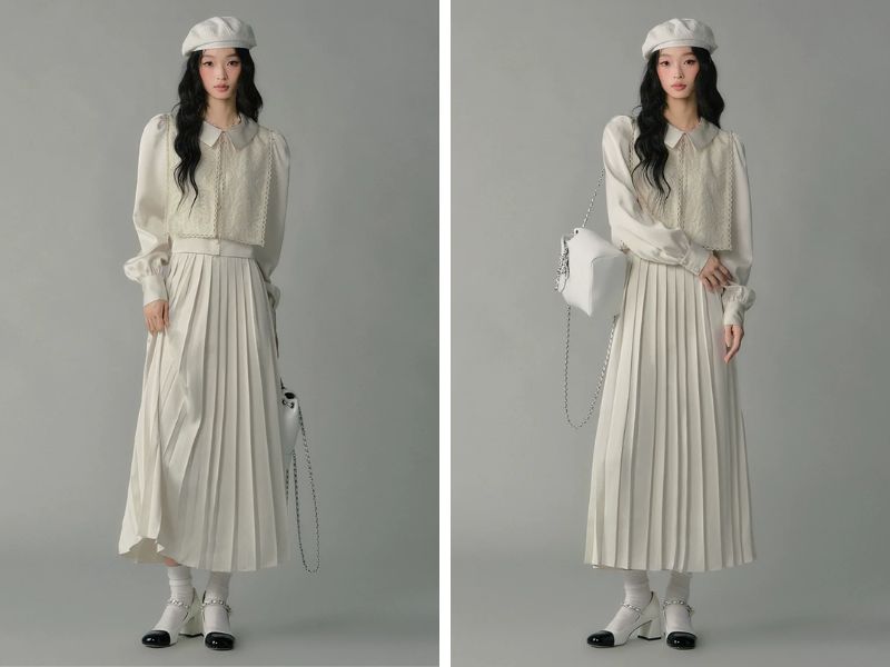 Cách phối chân váy dài với 