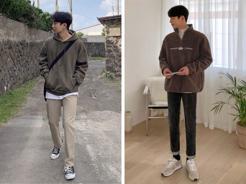 áo hoodie và quần chinos