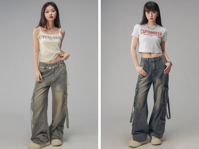 Các kiểu áo kết hợp với quần baggy jean nữ