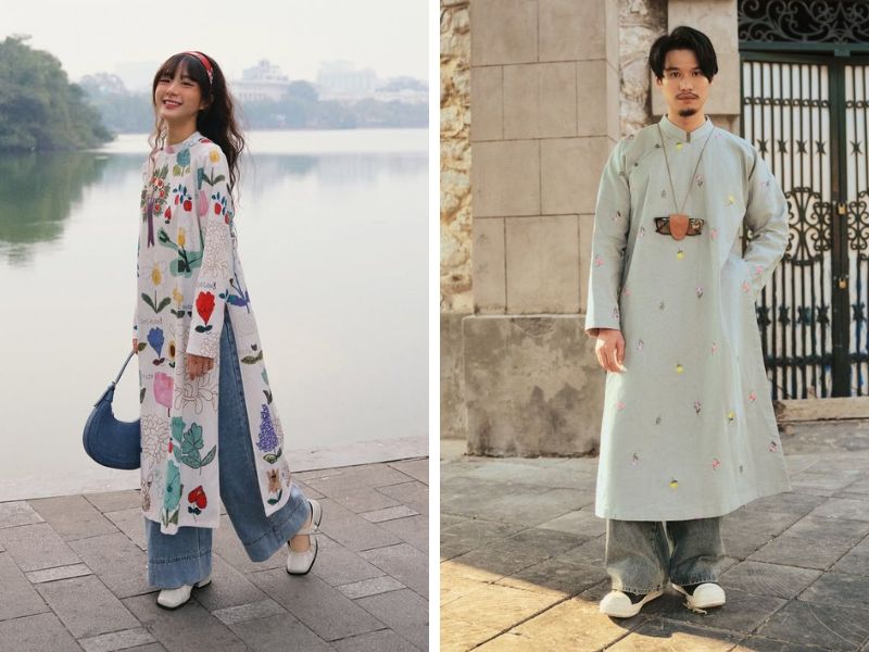 áo dài cách tân với quần jeans