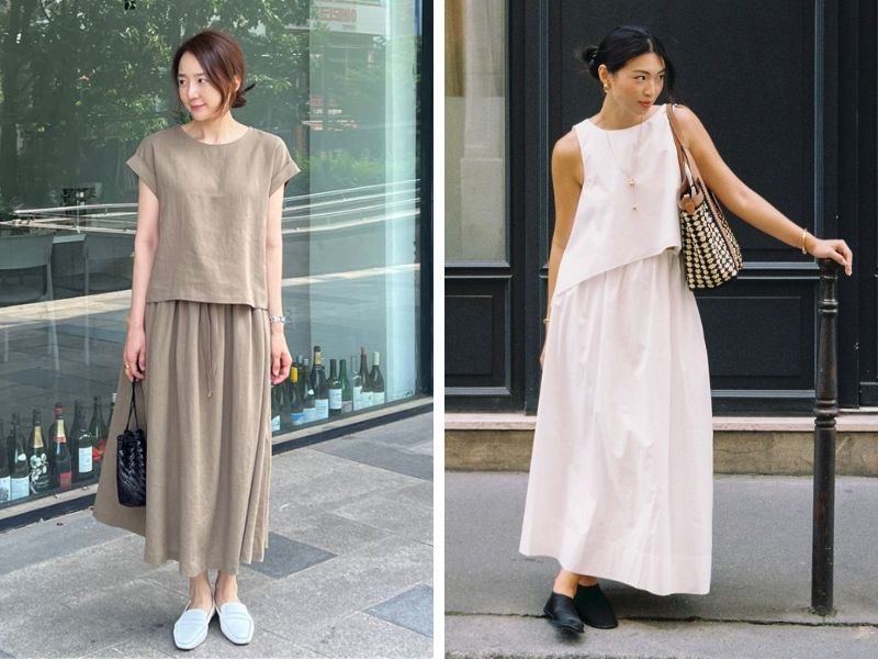 chân váy linen và áo linen