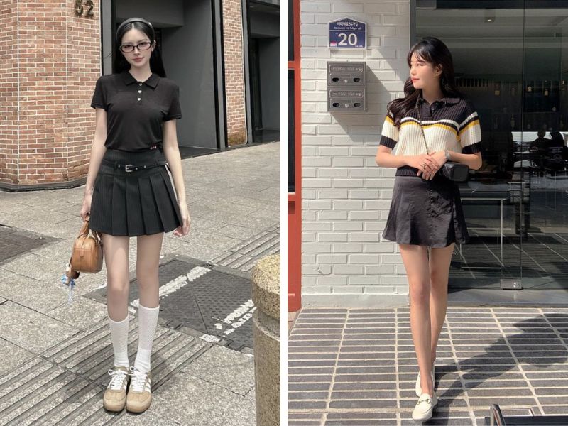 áo polo chân váy chữ a