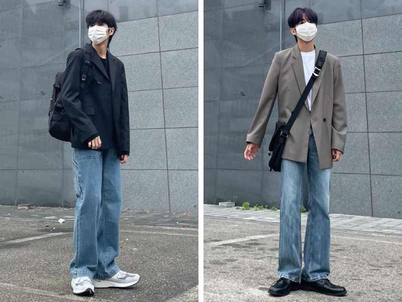 Mix quần jean ống rộng mùa đông với áo blazer
