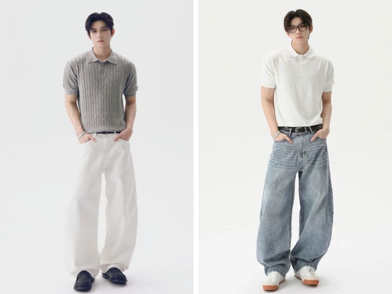 Cách phối quần baggy nam với áo len polo