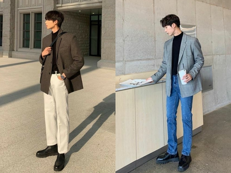 Áo blazer dáng lửng phối cùng quần cạp cao 