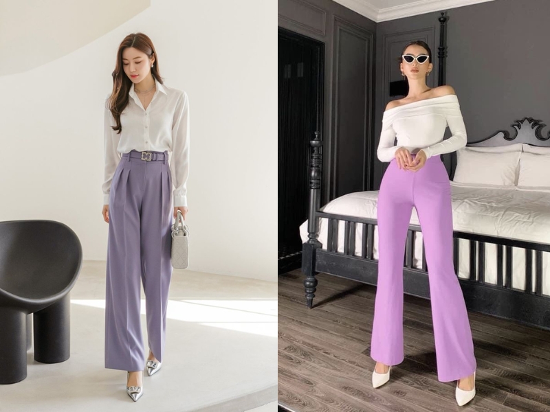 quần tím phối áo trắng nữ