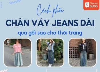 chân váy jean dài qua gối mặc với áo gì
