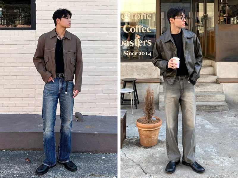 Cách phối quần jean ống suông cho nam mùa đông