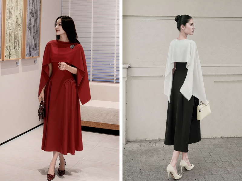 Áo choàng cùng với đầm mặc đi tiệc 