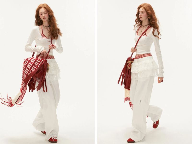 Phối đồ với quần baggy vải và áo kiểu