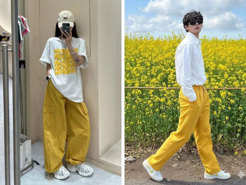 áo trắng phối quần vàng