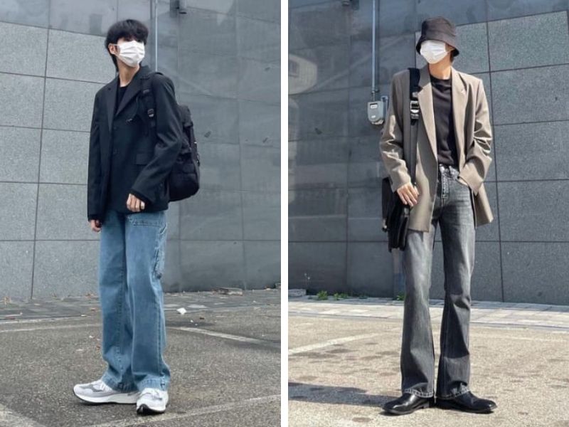 Cách phối quần jean ống loe và blazer nam