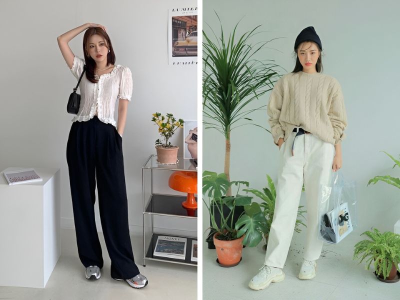 Phối quần ống suông với giày thể thao