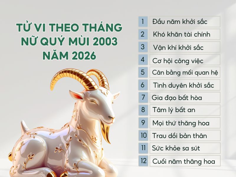 Tổng quan tử vi 12 tháng năm 2026 của nữ Quý Mùi 2003