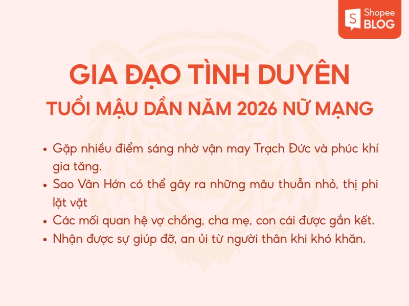 Gia đạo và tình duyên của nữ mạng Mậu Dần 