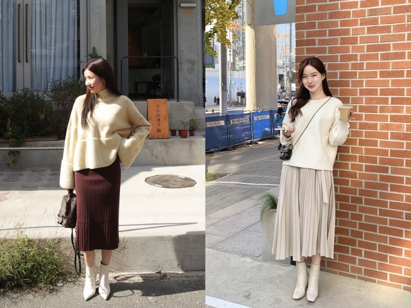 Áo len oversize phối chân váy