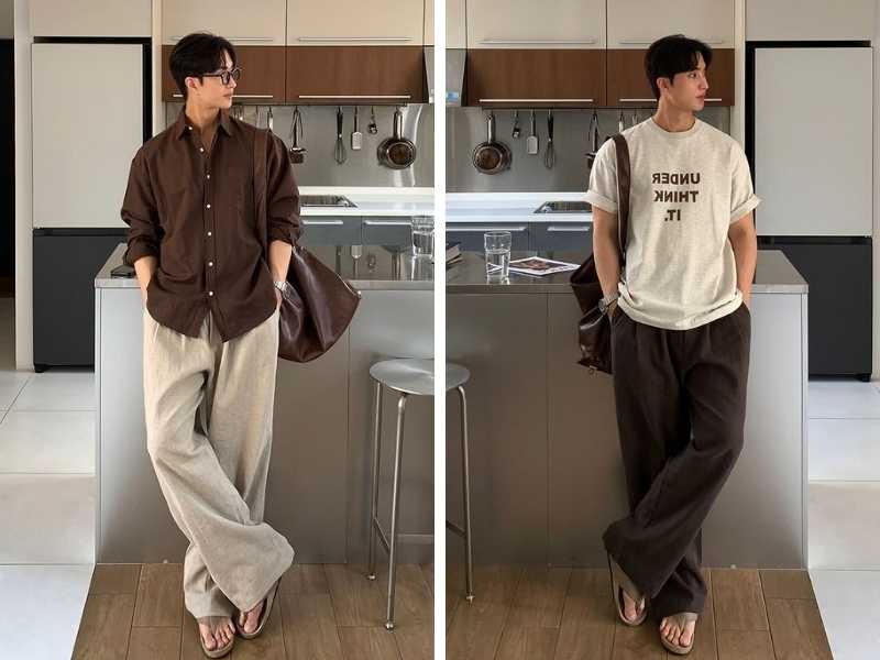 Phối outfit nam tone nâu và be