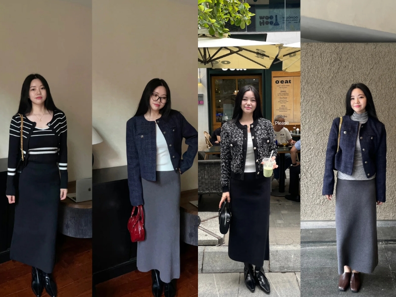 Phối đồ với chân váy chữ A dài mùa đông
