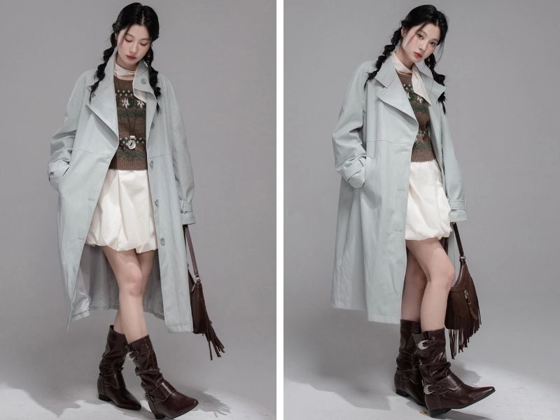  Cách phối đồ đông đẹp với chân váy bí